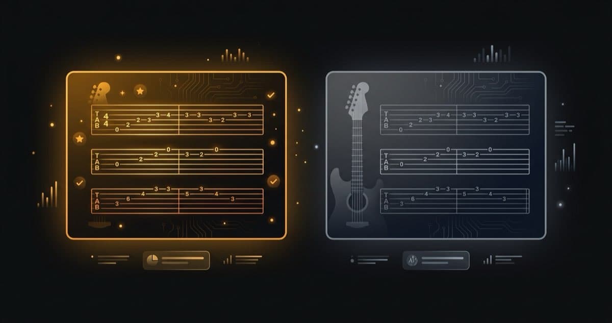 Side-by-side comparison of two AI guitar tab generators